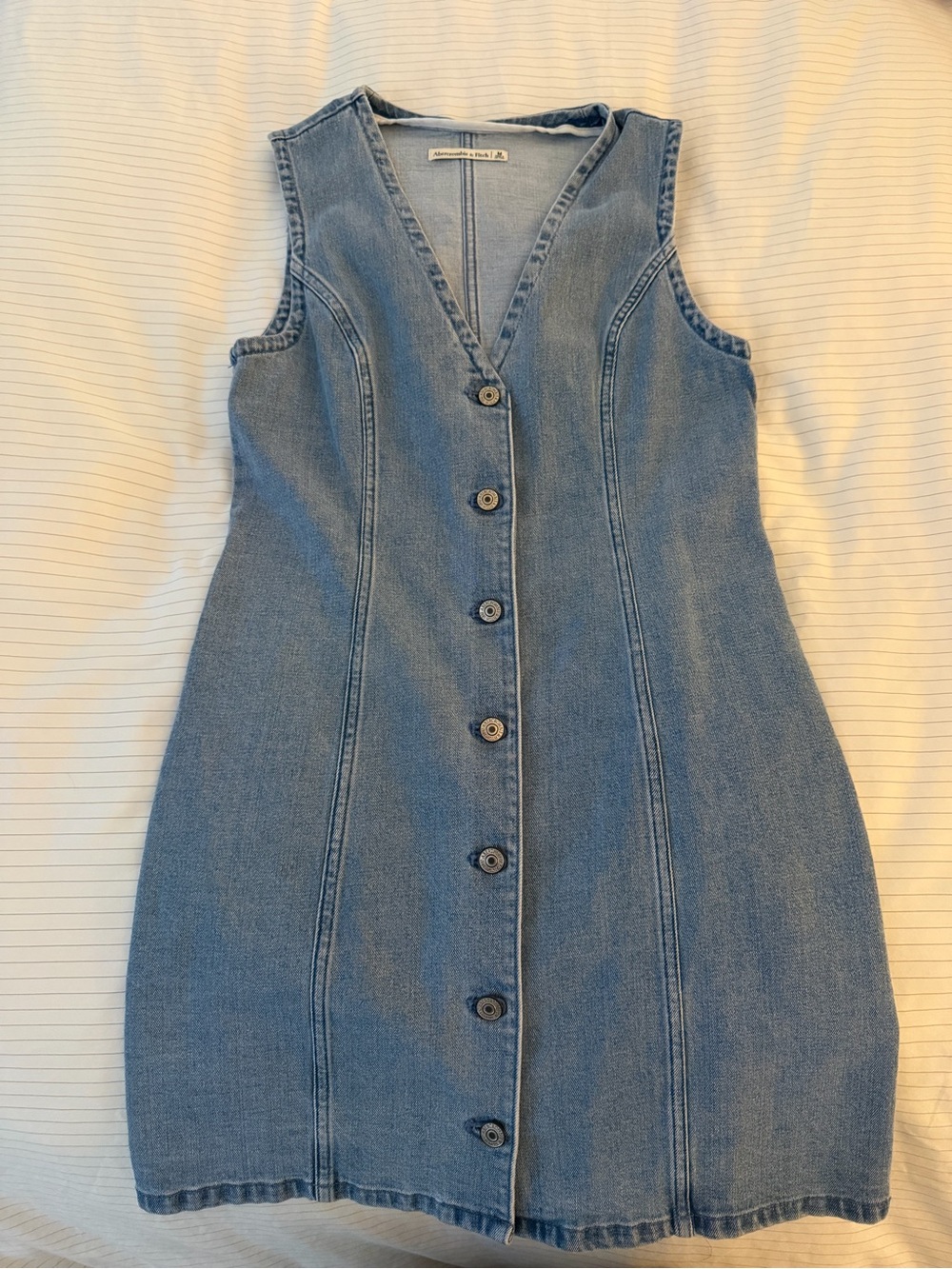Abercrombie & Fitch Denim Button-Front Sleeveless Dress - Light Blue